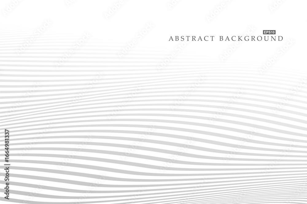 Wall mural minimal white wavy striped vector background with smooth gray curved lines. optical motion wave patt