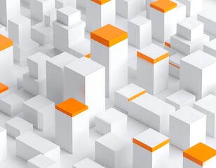 Obraz premium Abstract city of white cubes with orange accents