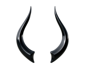 Pair of elegant black curved horns on transparent background, PNG