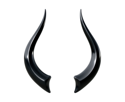 Pair of elegant black curved horns on transparent background, PNG