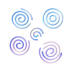 Abstract design featuring five swirling, pastel-colored shapes.  A central point radiates outward with the elements spiraling in a symmetrical pattern.  