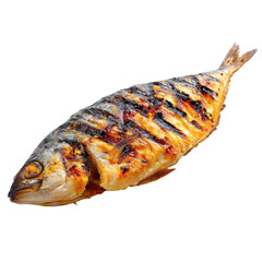 A grilled mackerel fish on transparent background