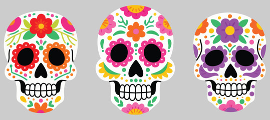 Vibrant sugar skulls art for festive Day of the Dead celebrations and creative cultural projects