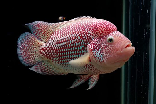 A single flowerhorn cichlid with a prominent nuchal hump, sharp details,