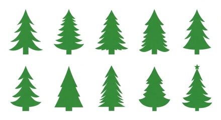 Obraz premium Collection of Green Christmas Trees in Various Styles for Holiday Decorations