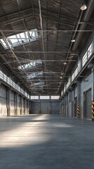 Awesome photo of empty industrial warehouse interior.