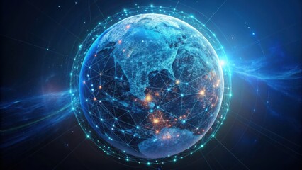 Obraz premium Futuristic glowing digital sphere with interconnected lines and nodes representing global data network and technology isolated on transparent background