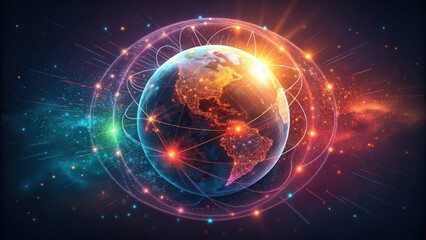 Obraz premium Vibrant abstract glowing network of connections encircling a detailed earth planet isolated on transparent background