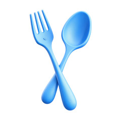 Bright blue fork and spoon, crossed