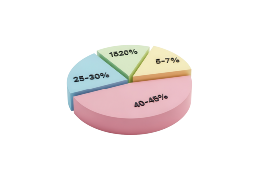 Colorful pie chart showing percentages isolated PNG with Transparent Background - Powered by Adobe