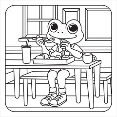 Cartoon Frog Dining at a Table