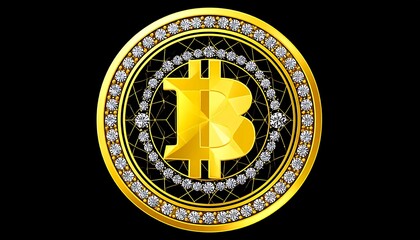 Obraz premium Luxurious golden Bitcoin symbol encircled by diamonds