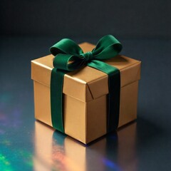 Elegant gift box with red ribbon on plain background.