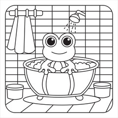 Cartoon Frog Enjoying a Bath