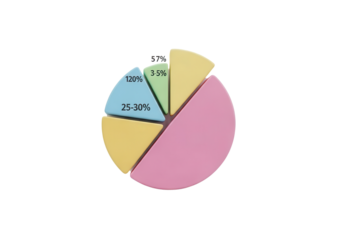 Colorful pie chart showing percentage segments isolated PNG with Transparent Background