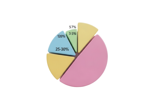 Colorful pie chart showing percentage segments isolated PNG with Transparent Background