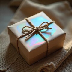 Elegant gift box with red ribbon on plain background.