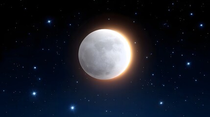 The full moon shines brightly in the night sky amidst a backdrop of twinkling stars. long_title:A large, luminous full moon dominates the night