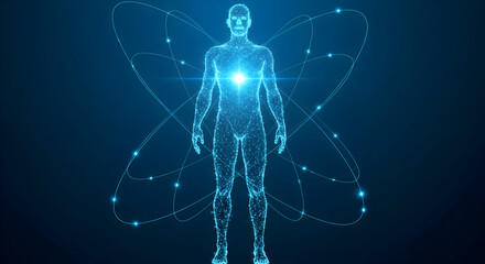 Human body energy field in blue, digital illustration