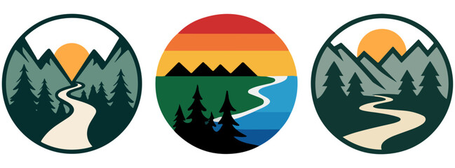 Retro vintage mountain logo  t-shirt design set for unisex adventure vintage print logo design with t-shirt design