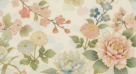 Vintage Floral Pattern with Delicate Blossoms and Leaves.