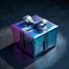 Elegant gift box with red ribbon on plain background.