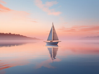Fototapeta premium Tranquil water and sailboat encouraging reflection and creative thinking 