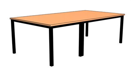 A rectangular table with a light peach-colored surface and black legs is shown in a simple, two-dimensional illustration.