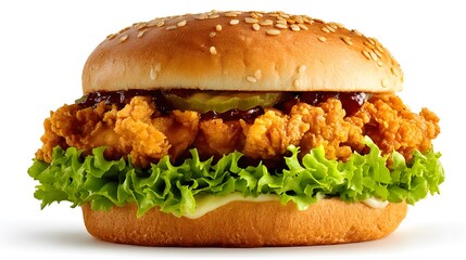 Delicious Fried Chicken Burger on White Background