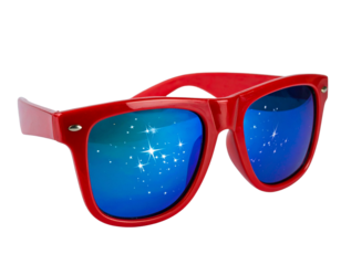 Red Patriotic Sunglasses with Blue Lenses Covered in White Stars, Isolated PNG