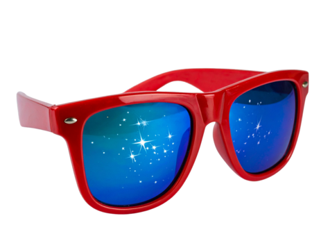 Red Patriotic Sunglasses with Blue Lenses Covered in White Stars, Isolated PNG - Powered by Adobe