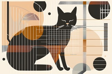 a geometric cat with abstract cat elements in minimal cat art appears as modern cat illustration combining cubist cat and bauhaus style cat in a stylized cat abstract animal design
