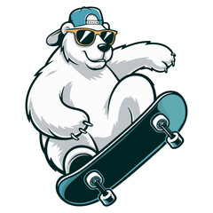 A white bear roller skating on ice and snow cartoon character illustration.
