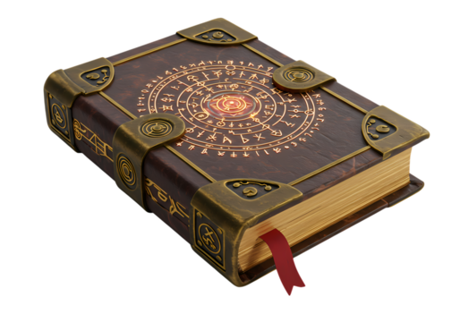 Ancient Grimoire Illuminated Manuscript isolated on transparent background