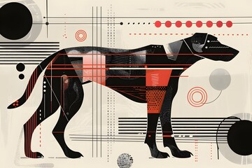 the geometric dog in abstract dog minimal dog art is a modern dog illustration blending cubist dog and bauhaus style dog with stylized dog abstract animal patterns
