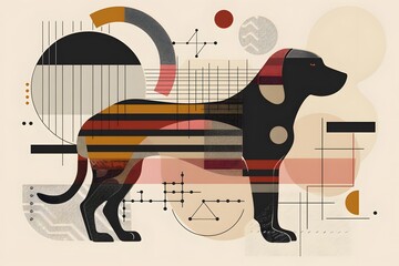 the geometric dog in abstract dog minimal dog art is a modern dog illustration blending cubist dog and bauhaus style dog with stylized dog abstract animal patterns