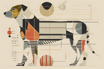 the geometric dog in abstract dog minimal dog art is a modern dog illustration blending cubist dog and bauhaus style dog with stylized dog abstract animal patterns