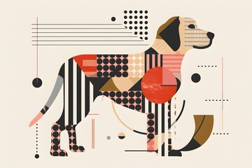 the geometric dog in abstract dog minimal dog art is a modern dog illustration blending cubist dog and bauhaus style dog with stylized dog abstract animal patterns