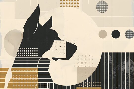 the geometric dog in abstract dog minimal dog art is a modern dog illustration blending cubist dog and bauhaus style dog with stylized dog abstract animal patterns
