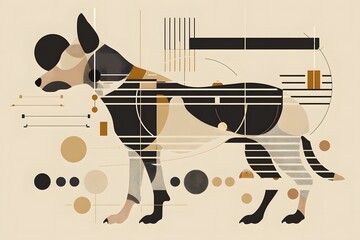 the geometric dog in abstract dog minimal dog art is a modern dog illustration blending cubist dog and bauhaus style dog with stylized dog abstract animal patterns