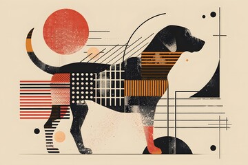 the geometric dog in abstract dog minimal dog art is a modern dog illustration blending cubist dog and bauhaus style dog with stylized dog abstract animal patterns