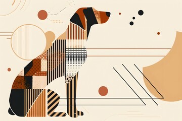 the geometric dog in abstract dog minimal dog art is a modern dog illustration blending cubist dog and bauhaus style dog with stylized dog abstract animal patterns
