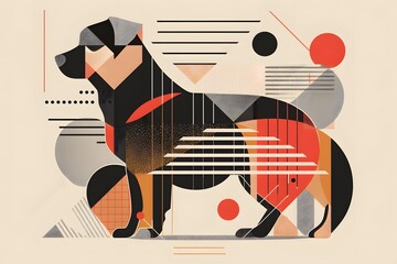 the geometric dog in abstract dog minimal dog art is a modern dog illustration blending cubist dog and bauhaus style dog with stylized dog abstract animal patterns
