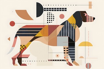the geometric dog in abstract dog minimal dog art is a modern dog illustration blending cubist dog and bauhaus style dog with stylized dog abstract animal patterns