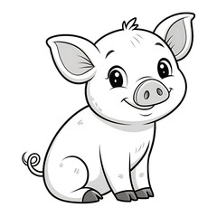 Fototapeta premium Cute pig cartoon vector illustration drawing for kids coloring book animal farm art on transparent background