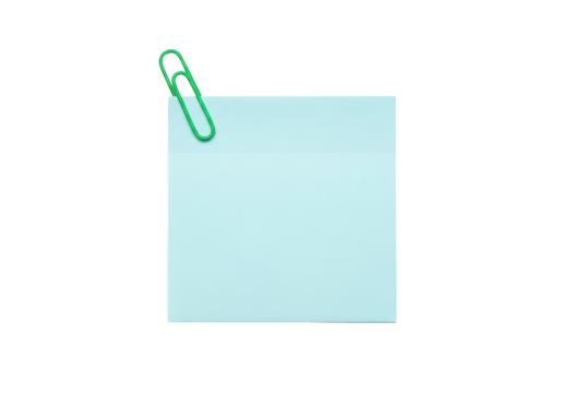 Blue note paper with green paper clip isolated PNG with Transparent Background - Powered by Adobe