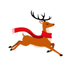 Obraz premium Flat Vector Reindeer Running with Christmas Scarf. PNG.