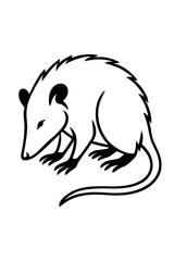 Obraz premium A minimalist illustration of a solitary opossum, rendered in stark black and white, embodies a simple, natural elegance. This piece captures the essence of wildlife.