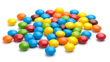 Obraz premium Colorful round candies scattered on white