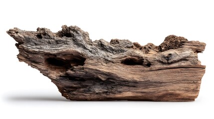 Aged Wooden Stub on White Background for Design Projects and Decor, Detailed Wood Texture